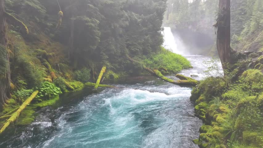 Aerial Fly Through Over Koosah Falls and McKenzie River in Oregon