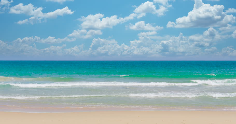 Phuket beach sea Thailand. Landscapes view of beach sea sand and sky in summer day. Beach sea space area. At Karon Beach, Phuket, Thailand. On 9 July 2024. High quality video 4K DCI ProRes422