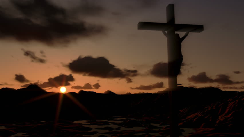 Jesus on Cross, timelapse clouds at sunrise
