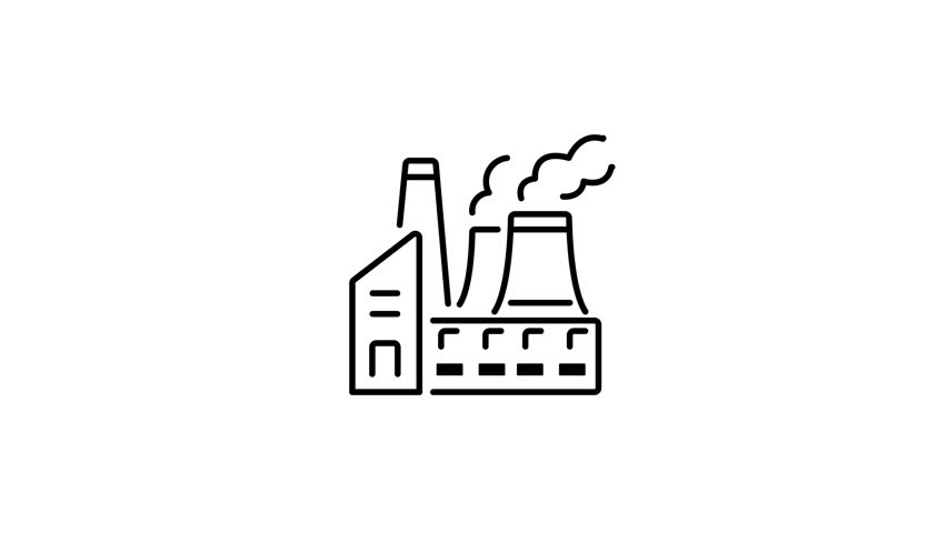 An outline animated icon denoting industrial air pollution 