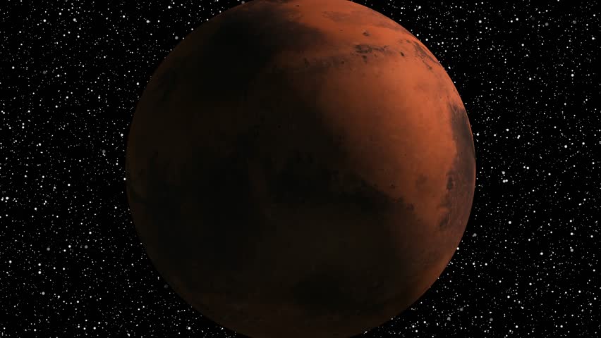 3D Mars planet rotating. View of the Mars planet . With space.