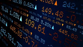 Stock market ticker with prices, percentage changes. Abstract ticker board, financial market, screen, business, trading, rates, quotes, investment. 3D animation - Powered by Shutterstock - Get 15% off with code: PIKWIZARD15