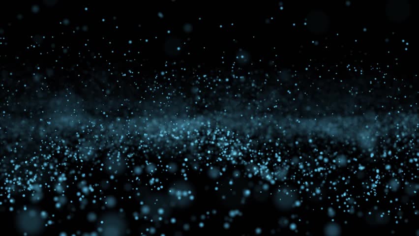 Blue shiny particles fly black background. Abstract technology texture pattern. Seamless loopable light pieces float air. Beautiful dark mock up design. Glitter flow intro. Gliter sparks glow mockup.