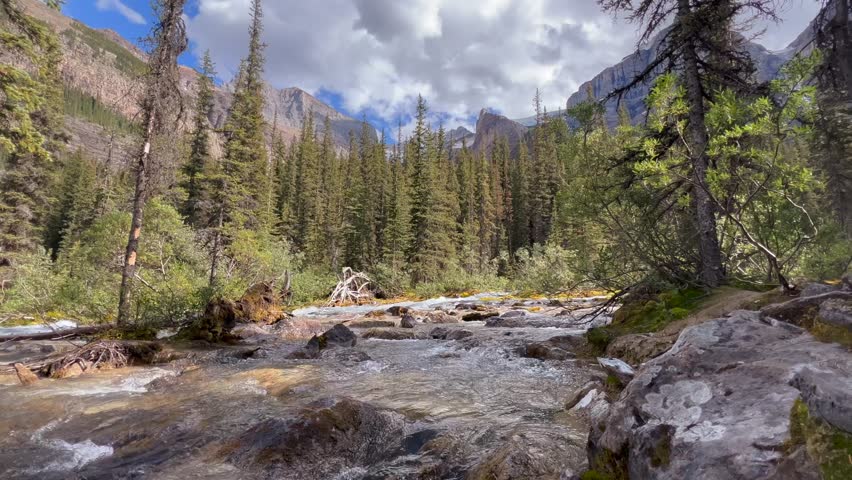 A 4K footage of the headwater tributary of Moraine Lake, Banff National Park, Canada