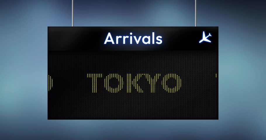Tokyo flight arrival status 4k animation seamless loop