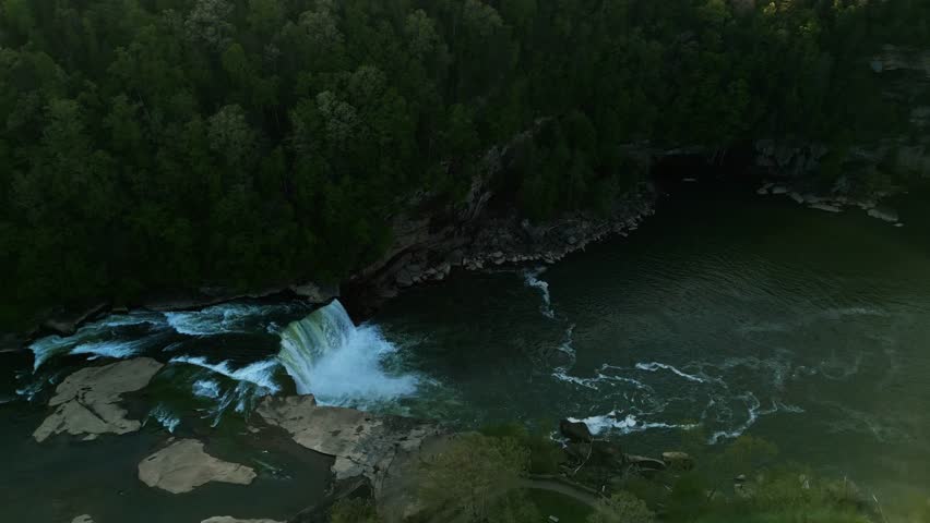 Beautiful Drone Aerial of Cumberland Falls, Little Niagara, Niagara of the South, Kentucky