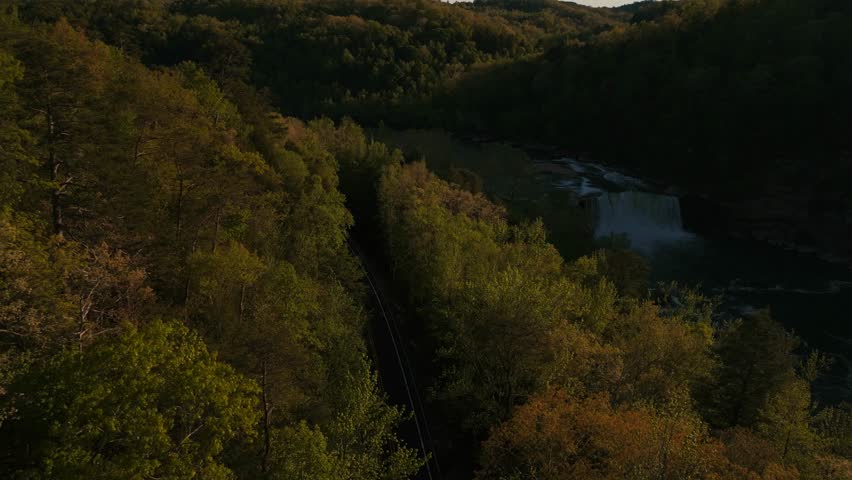 Beautiful Drone Aerial of Cumberland Falls, Little Niagara, Niagara of the South, Kentucky