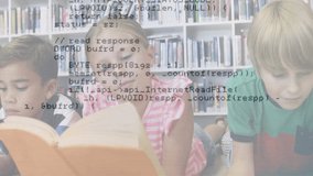 Animation of digital data processing over diverse schoolchildren reading. Global education, schooling, connections, computing and data processing concept digitally generated video. - Powered by Shutterstock - Get 15% off with code: PIKWIZARD15