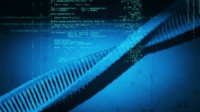 Animation of data processing over dna strands. Science, technology and digital interface concept digitally generated video. - Powered by Shutterstock - Get 15% off with code: PIKWIZARD15