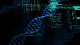 Animation of data processing over dna strands. Science, technology and digital interface concept digitally generated video. - Powered by Shutterstock - Get 15% off with code: PIKWIZARD15