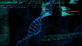 Animation of data processing over dna strands. Science, technology and digital interface concept digitally generated video. - Powered by Shutterstock - Get 15% off with code: PIKWIZARD15