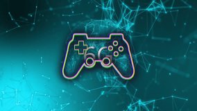 Animation of shapes moving over gamepad and globe. Business, technology and digital interface concept digitally generated video. - Powered by Shutterstock - Get 15% off with code: PIKWIZARD15