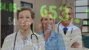 Animation of data processing over diverse doctors in hospital. Global medicine, healthcare, computing and digital interface concept digitally generated video. - Powered by Shutterstock - Get 15% off with code: PIKWIZARD15