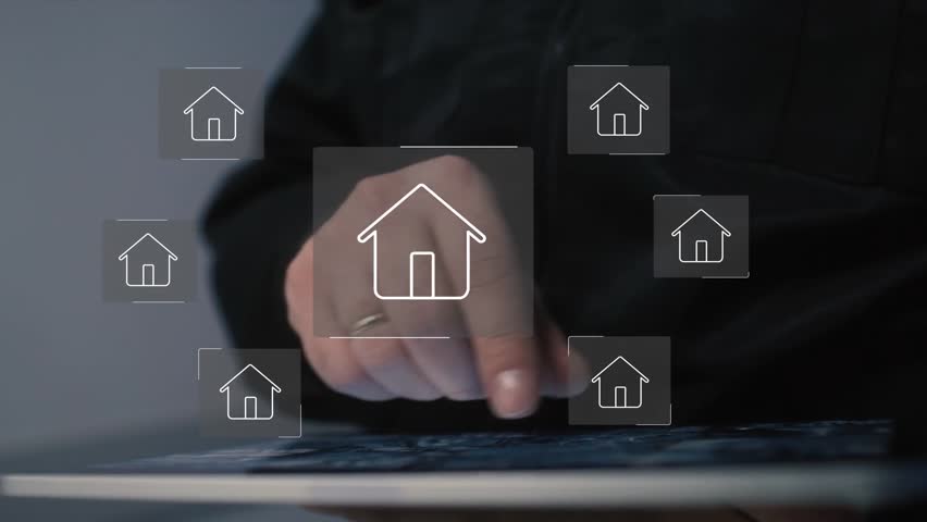 real estate concept, property value diagram, hands typing on computer as background, buy a house