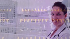 Animation of data processing over biracial female doctor using tablet in hospital. Global medicine, healthcare, computing and digital interface concept digitally generated video. - Powered by Shutterstock - Get 15% off with code: PIKWIZARD15