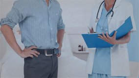 Animation of data processing over diverse doctors discussing work in hospital. Global medicine, healthcare, computing and digital interface concept digitally generated video. - Powered by Shutterstock - Get 15% off with code: PIKWIZARD15