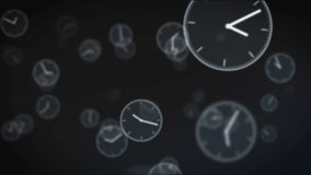 Fast moving clock symbols fly in front of black background, animation - Powered by Shutterstock - Get 15% off with code: PIKWIZARD15