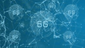 Animation of 5g text, network of connections and data processing over globes on blue background. Global connections, computing and data processing concept digitally generated video. - Powered by Shutterstock - Get 15% off with code: PIKWIZARD15