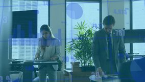 Animation of financial data processing over diverse business people in office. Global finance, business, connections, computing and data processing concept digitally generated video. - Powered by Shutterstock - Get 15% off with code: PIKWIZARD15