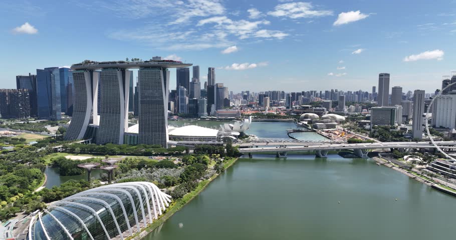 Aerial view of Marina Bay and downtown district, Singapore