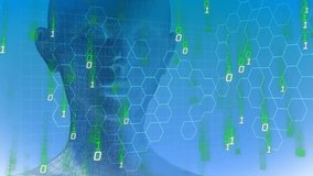 Animation of binary coding and digital data processing over human head. Global artificial intelligence, connections, computing and data processing concept digitally generated video. - Powered by Shutterstock - Get 15% off with code: PIKWIZARD15
