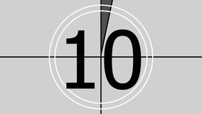 Old movie countdown timer 4k resolution. 10 seconds vintage film countdown on faded grey background. Old retro wipe rolling effect. Black and White, Monochrome Universal Countdown Film Leader. - Powered by Shutterstock - Get 15% off with code: PIKWIZARD15