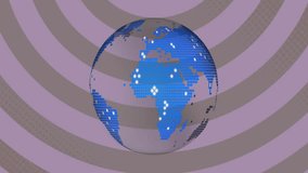 Animation of globe over stripes on purple background. Global communication, computing, connections and digital interface concept digitally generated video. - Powered by Shutterstock - Get 15% off with code: PIKWIZARD15