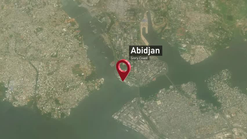 Abidjan City Map Zoom (Ivory Coast) from Space to Earth