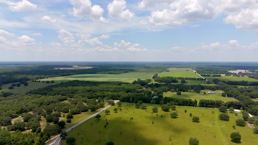 Aerial video rural farm land High Springs Florida USA