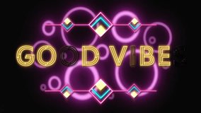 Animation of good vibes text over neon pattern background. Global social media, digital interface, communication, computing and data processing concept digitally generated video. - Powered by Shutterstock - Get 15% off with code: PIKWIZARD15