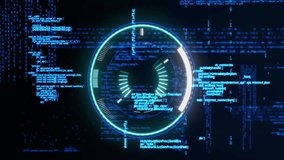 Animation of data processing over scope scanning. Business, technology and digital interface concept digitally generated video. - Powered by Shutterstock - Get 15% off with code: PIKWIZARD15