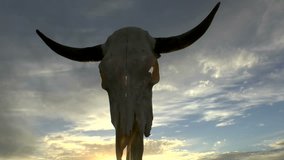 Time Lapse, Blue sky, clouds, swirl to sunset hues, light up horned cow skull eye sockets, cracks in dried bone. 1080p - Powered by Shutterstock - Get 15% off with code: PIKWIZARD15