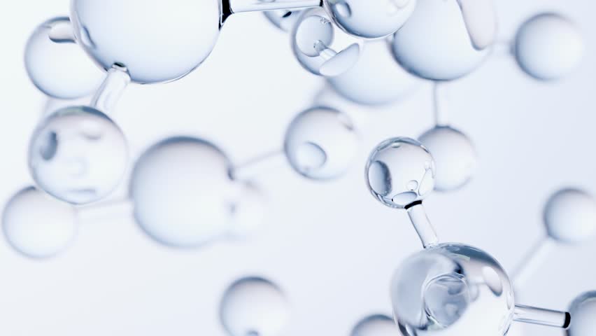 molecules or atoms, molecular structure, biochemical. chemical formula, fluid flow. Water Liquid Bubbles, atoms floating, skin care Cosmetics, Vitamin, pharmaceutical beauty medical concept, 3d render