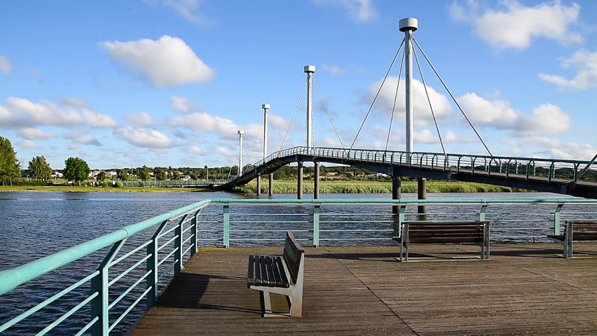 A view from a pier of Sado river and a bridge over in Alcacer do Sal, Portugal
