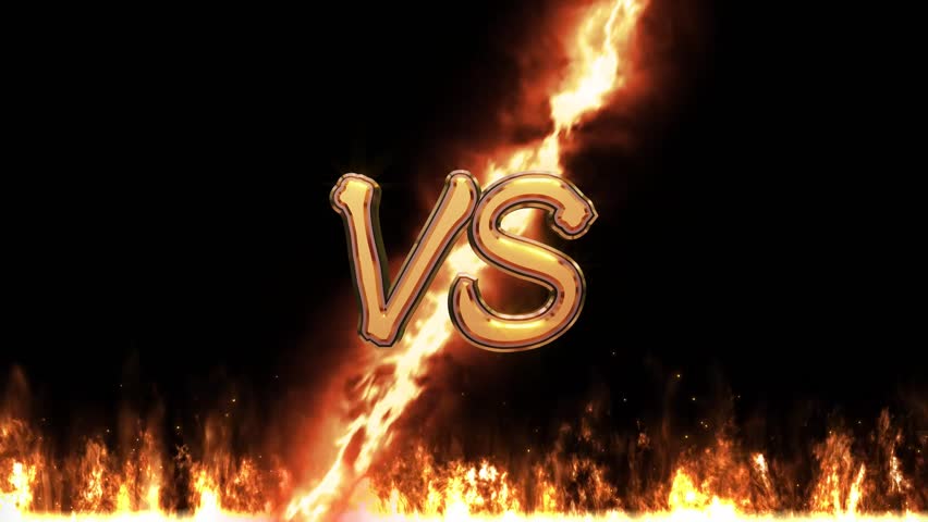 The video shows a VS (versus) effect animation, featuring fiery elements and dramatic transitions, commonly used to emphasize competitive scenarios in gaming, sports, or showdowns.