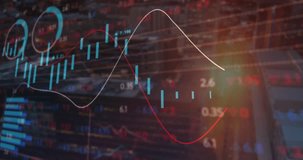 Animation of financial data processing over cityscape. Global finance, business, connections, computing and data processing concept digitally generated video. - Powered by Shutterstock - Get 15% off with code: PIKWIZARD15