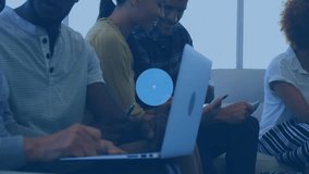 Animation of network of connections with wifi icons over diverse business people in office. Global finance, business, connections, computing and data processing concept digitally generated video. - Powered by Shutterstock - Get 15% off with code: PIKWIZARD15