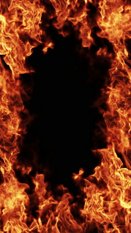 A 3D vertical illustration of fire frame on a black background. with a copy space