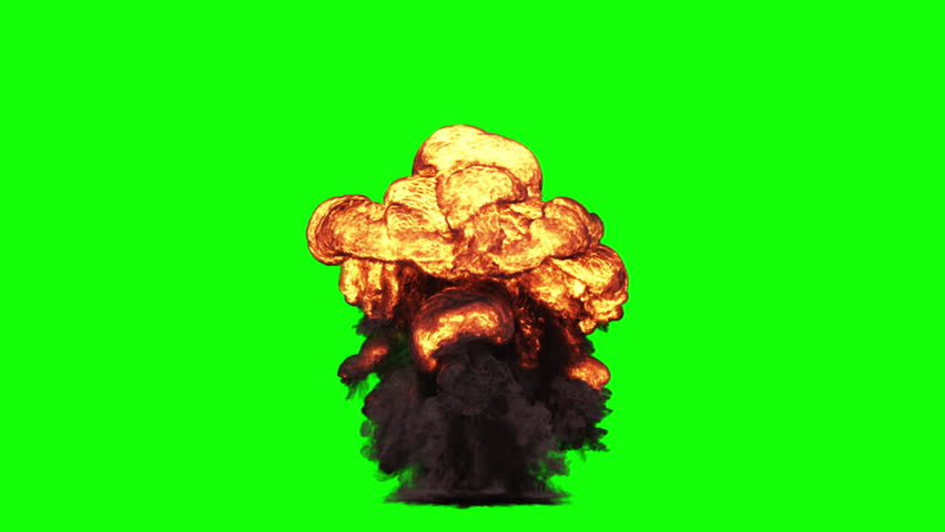 A 3D illustration of a fire explosion isolated on green background wth copy space
