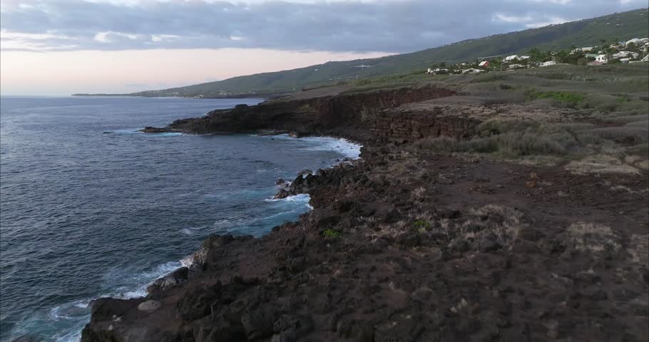 Reunion Island, Town, Cliff, Ocean, Coastline, Scenic, Seaside, Tropical, Destination, Travel, Waves, Blue Water, Beach, Island Life, Horizon, Rock Formation, Tourism, Exotic, Landscape, Natural Beaut