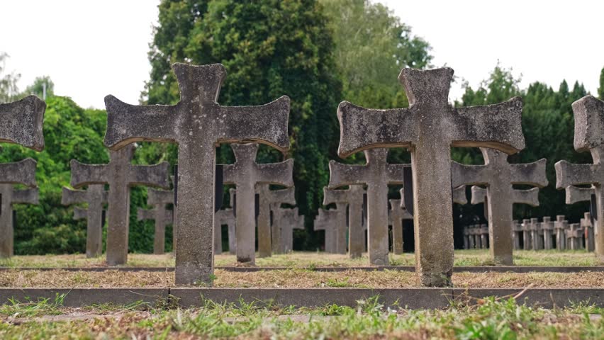 Rows of Tomb Crosses at Polish Soldiers Military Cemetery World War 2 Memorial