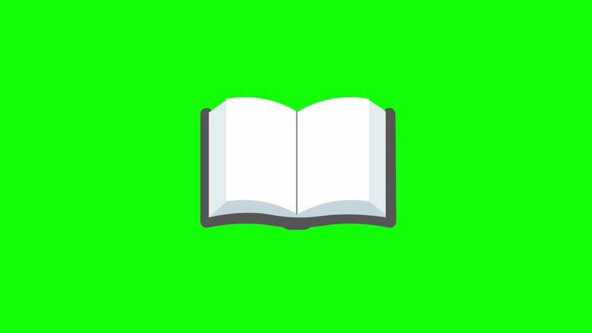 Flipping book pages on a green screen animation.
