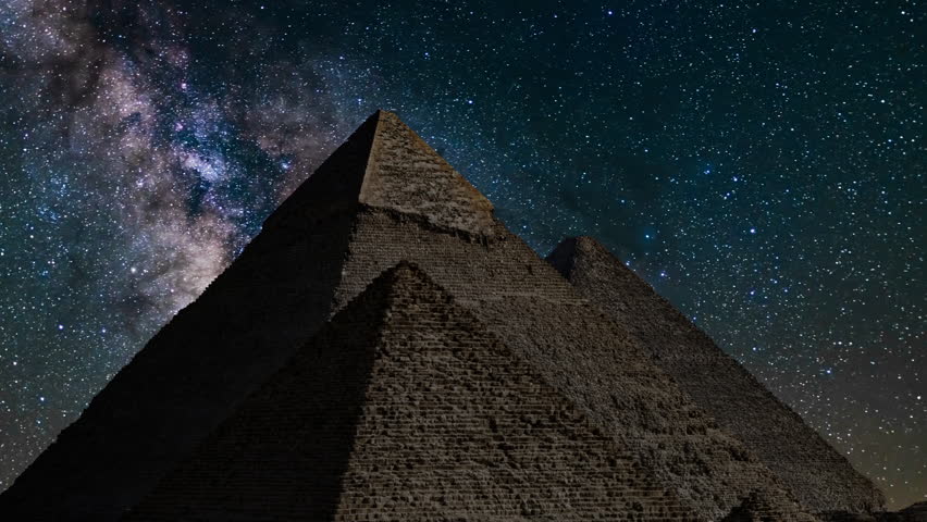 Egypt Milky Way Galaxy Over Pyramids of Giza Pan R in the Night Sky