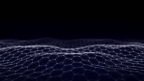 Futuristic hexagon wave. Dark cyberspace. Abstract wave with dots and line. White moving particles on a black background. 3d rendering. - Powered by Shutterstock - Get 15% off with code: PIKWIZARD15