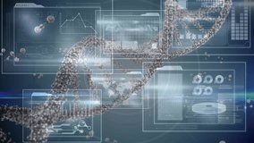 Animation of dna strand over data processing on black background. Global science, medicine, computing and digital interface concept digitally generated video. - Powered by Shutterstock - Get 15% off with code: PIKWIZARD15