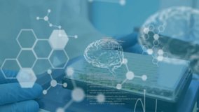 Animation of scientific data processing and human brains over scientist in laboratory. Global science, connections, computing and data processing concept digitally generated video. - Powered by Shutterstock - Get 15% off with code: PIKWIZARD15