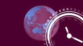 Animation of clock ticking fast over globe spinning. Global science, connections, computing and data processing concept digitally generated video. - Powered by Shutterstock - Get 15% off with code: PIKWIZARD15