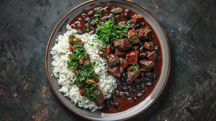 Delicious Brazilian Feijoada with Rice and Black Beans