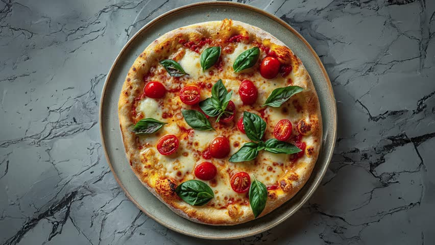 Delicious Margherita Pizza with Fresh Basil and Cherry Tomatoes
