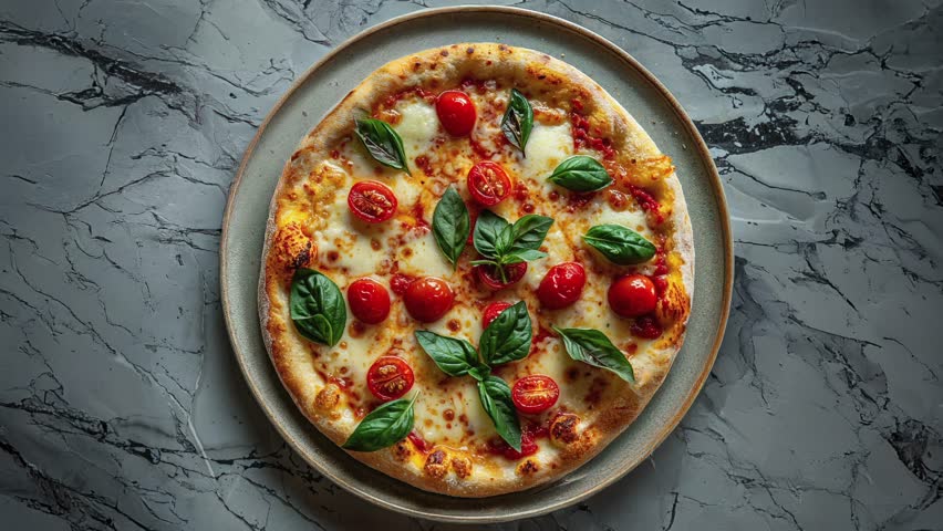 Delicious Margherita Pizza with Fresh Basil and Cherry Tomatoes
